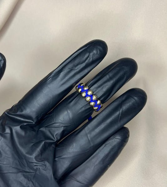 Anillo Zig Zag Tejido Azul - Oro Laminado 18k